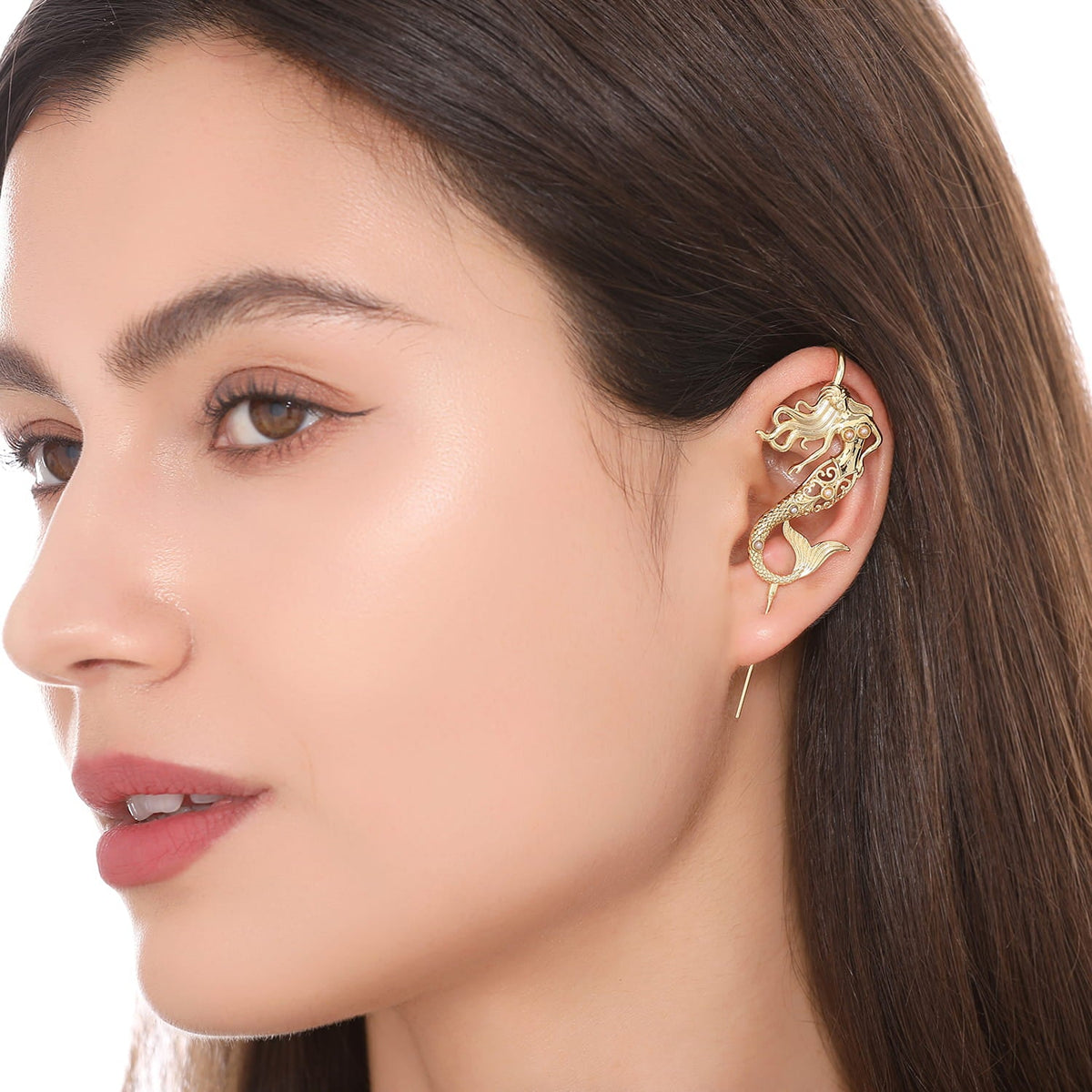 Ocean Siren ear cuff worn on the ear, profile view