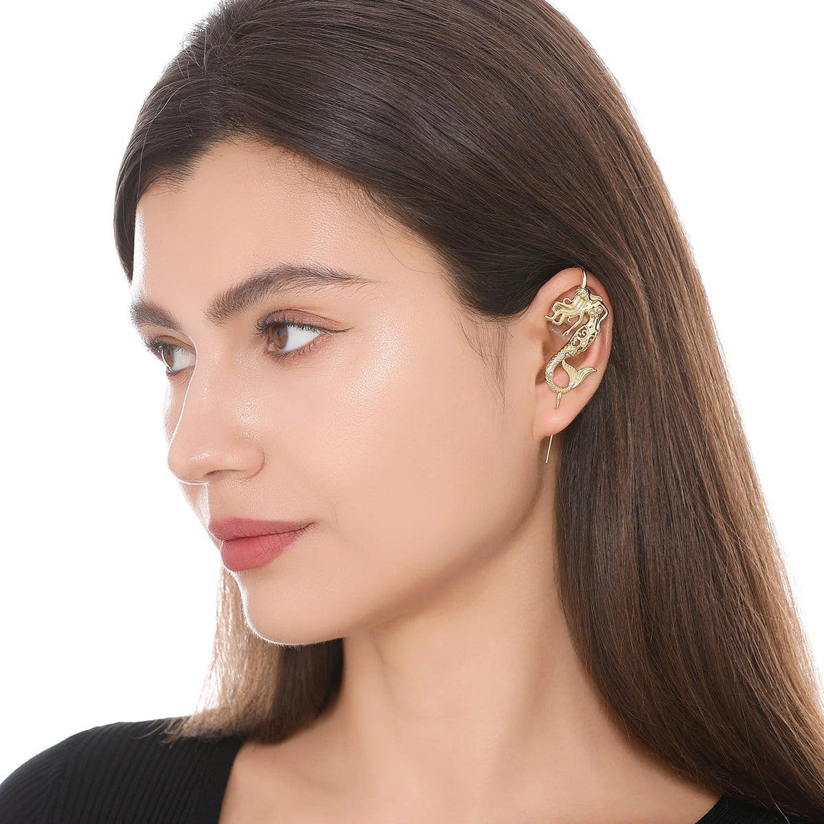 Ocean Siren ear cuff worn on the ear, profile view