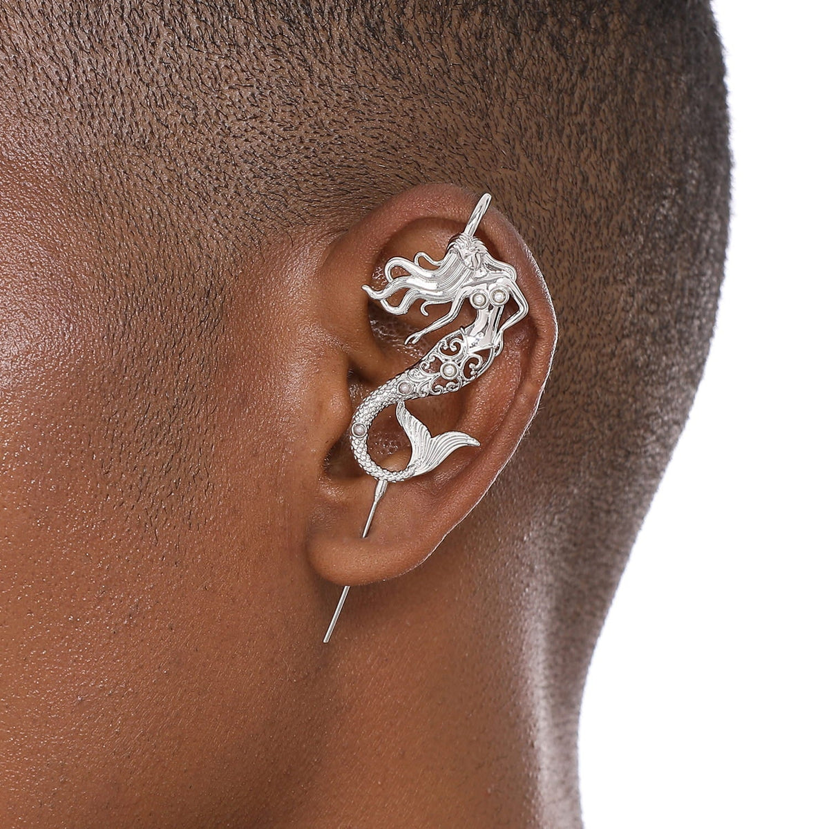 Ocean Siren ear cuff worn on the ear, profile view