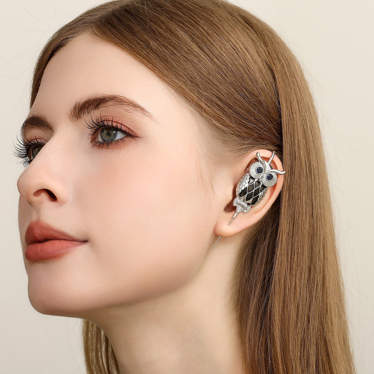 Night Owl ear cuff worn on the ear, profile view