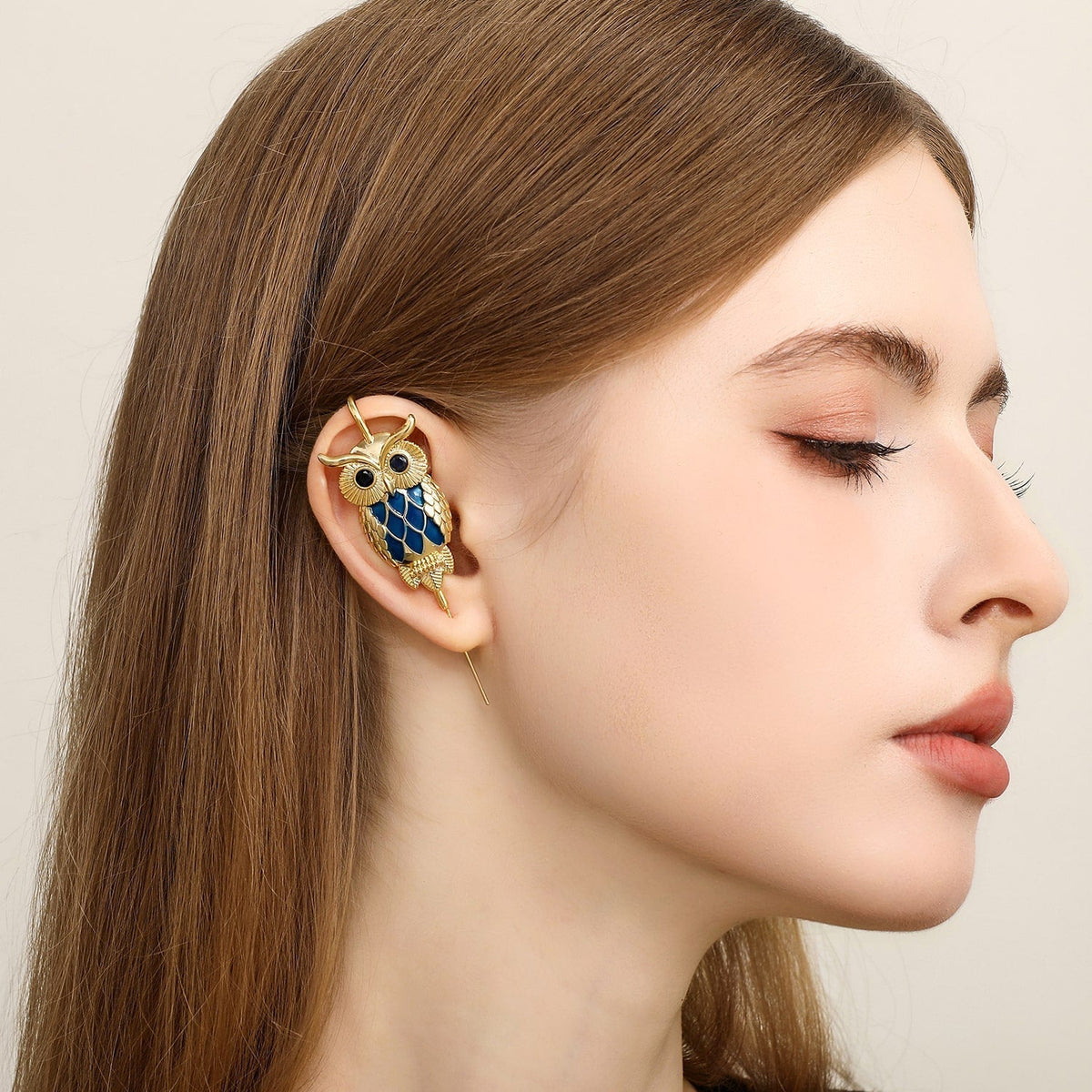 Night Owl ear cuff worn on the ear, profile view
