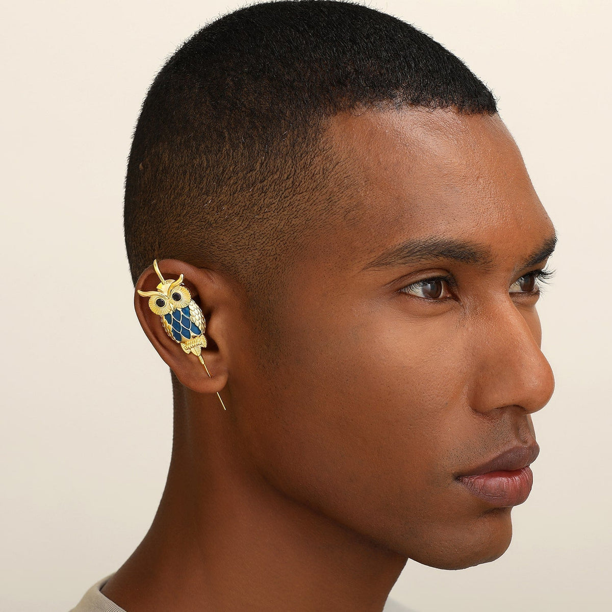Night Owl ear cuff worn on the ear, profile view