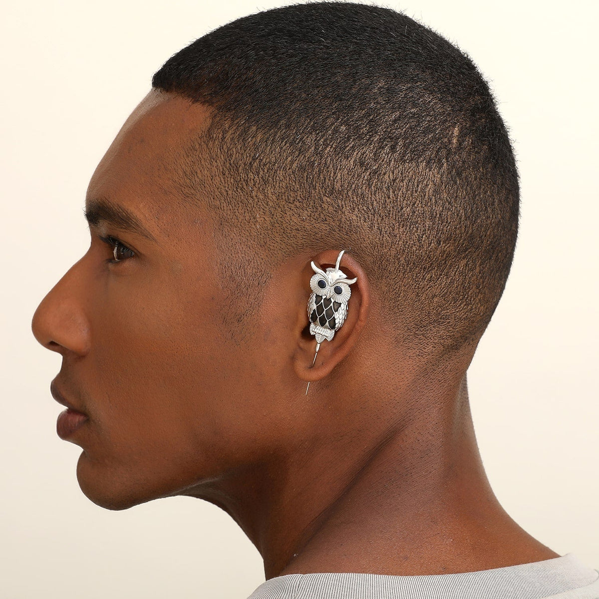Night Owl ear cuff worn on the ear, profile view