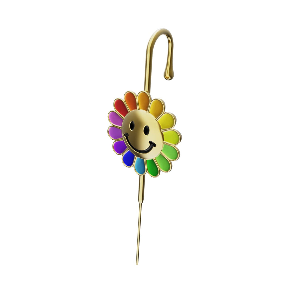 Rainbow Flower ear cuff in gold, single