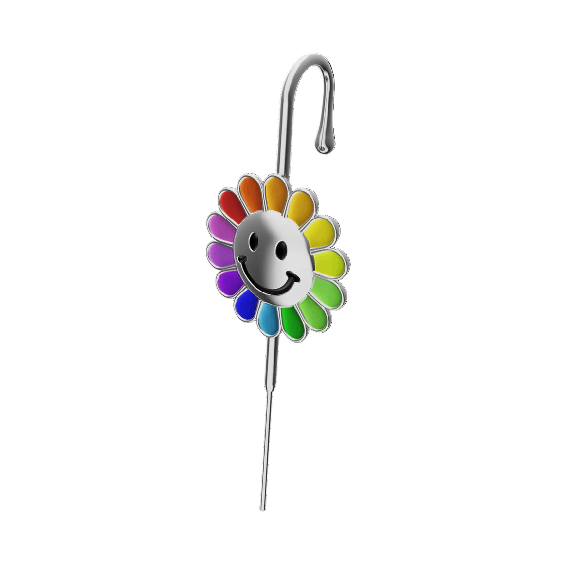 Rainbow Flower ear cuff in silver, single