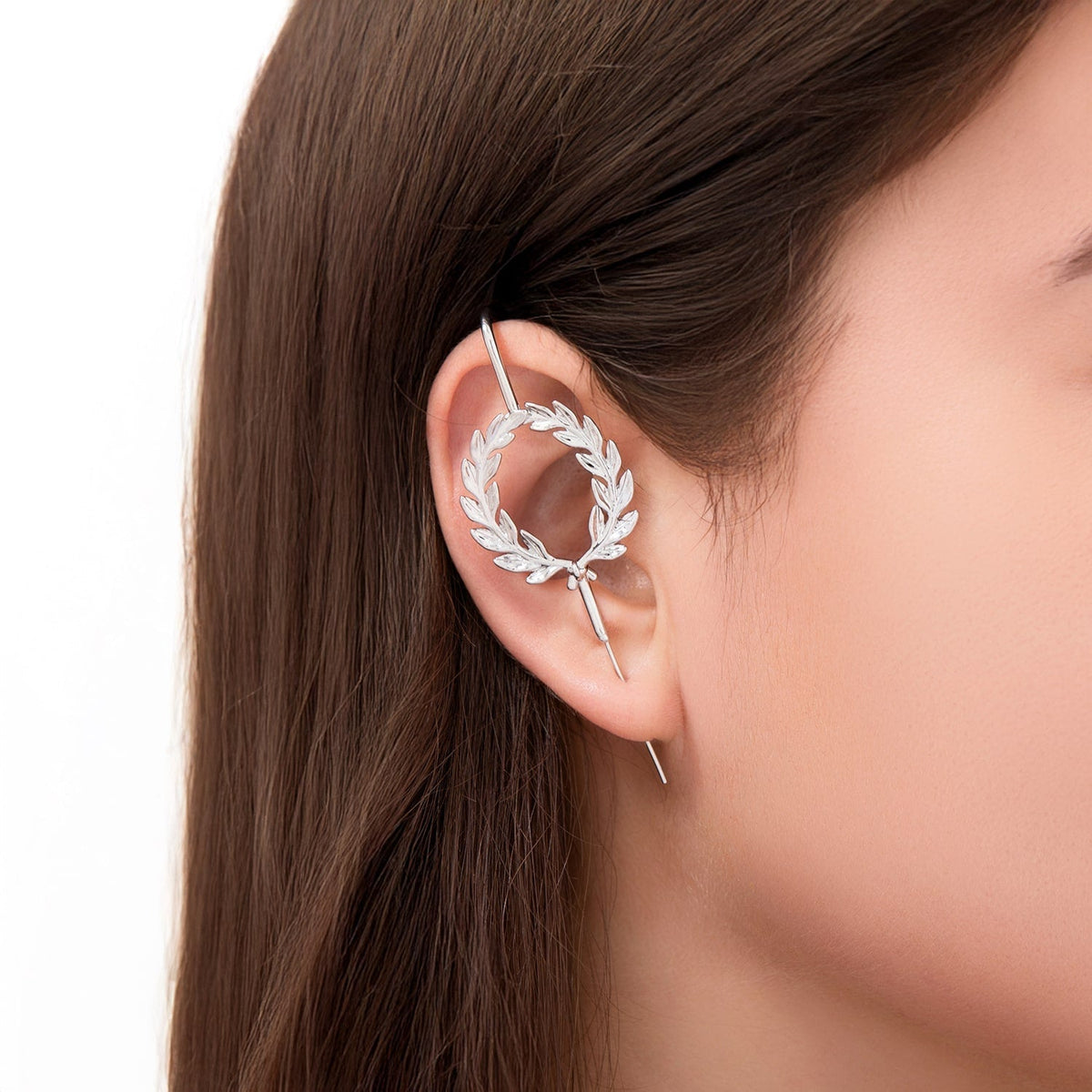 Regel Laurel ear cuff worn on the ear, profile view