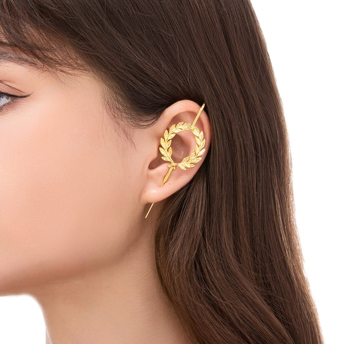Regel Laurel ear cuff worn on the ear, profile view