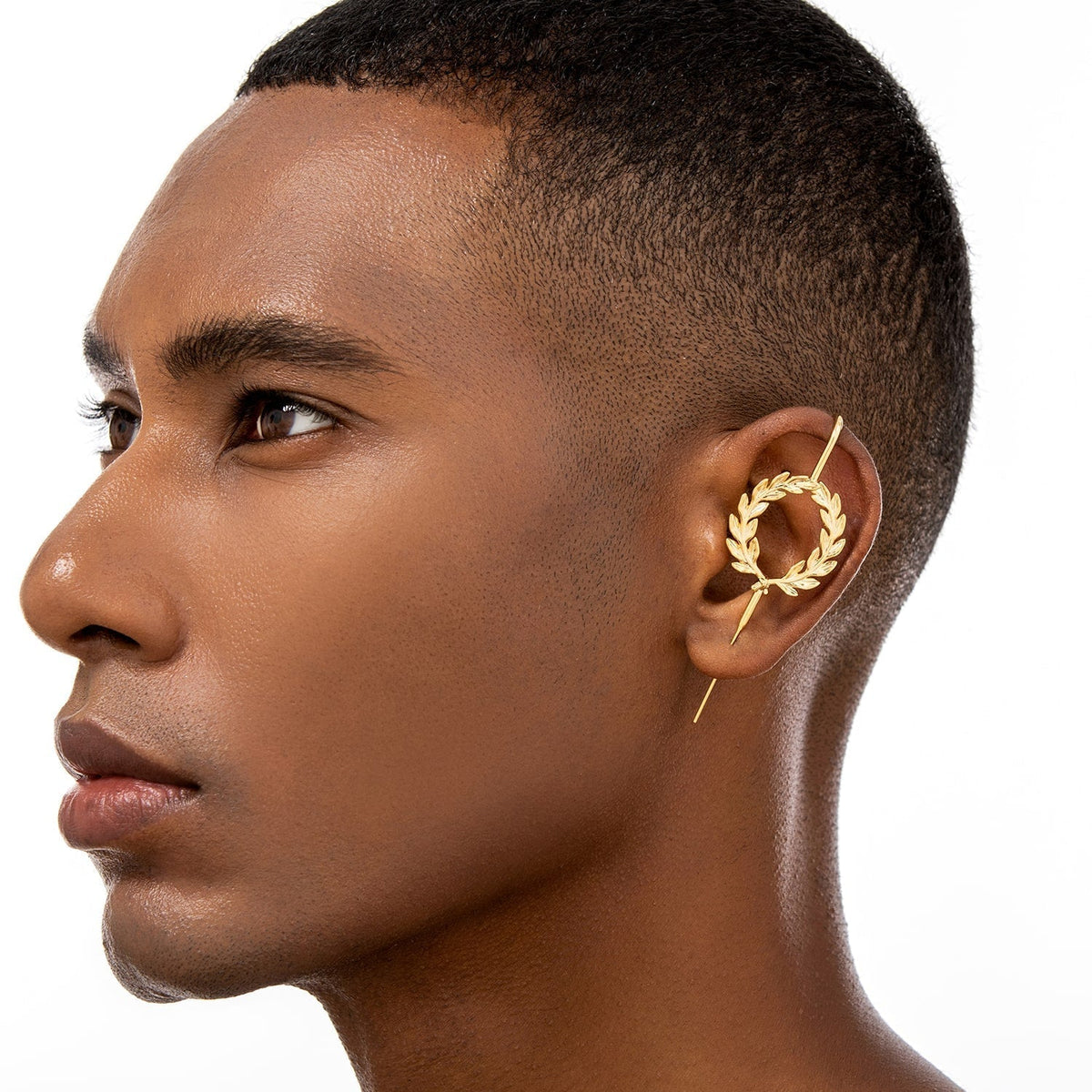 Regel Laurel ear cuff worn on the ear, profile view