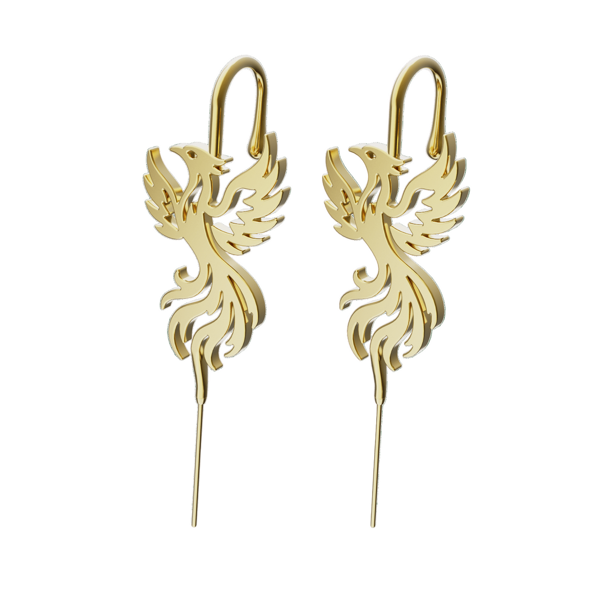 Rising Phoenix ear cuffs in gold, a pair