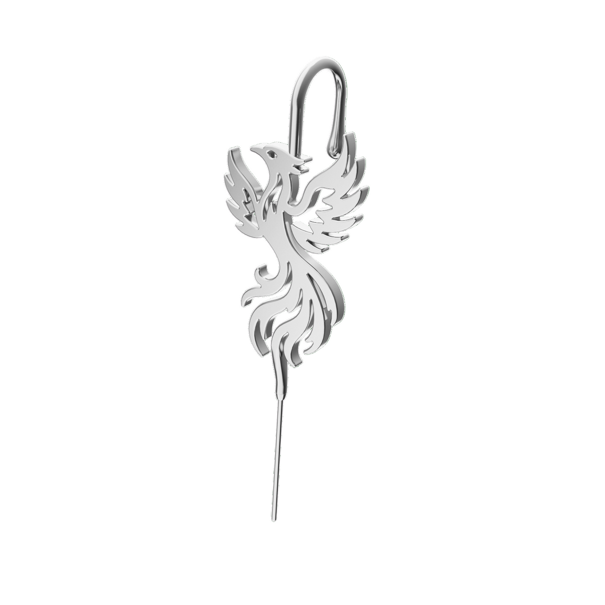 Rising Phoenix ear cuff in silver, single
