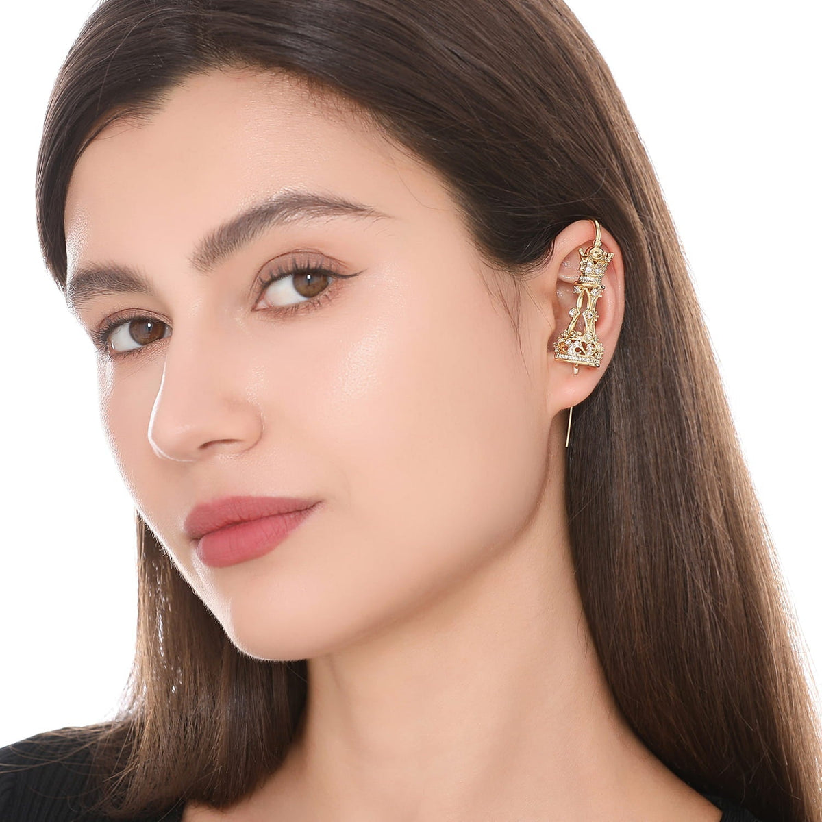 Royal Queen ear cuff worn on the ear, profile view