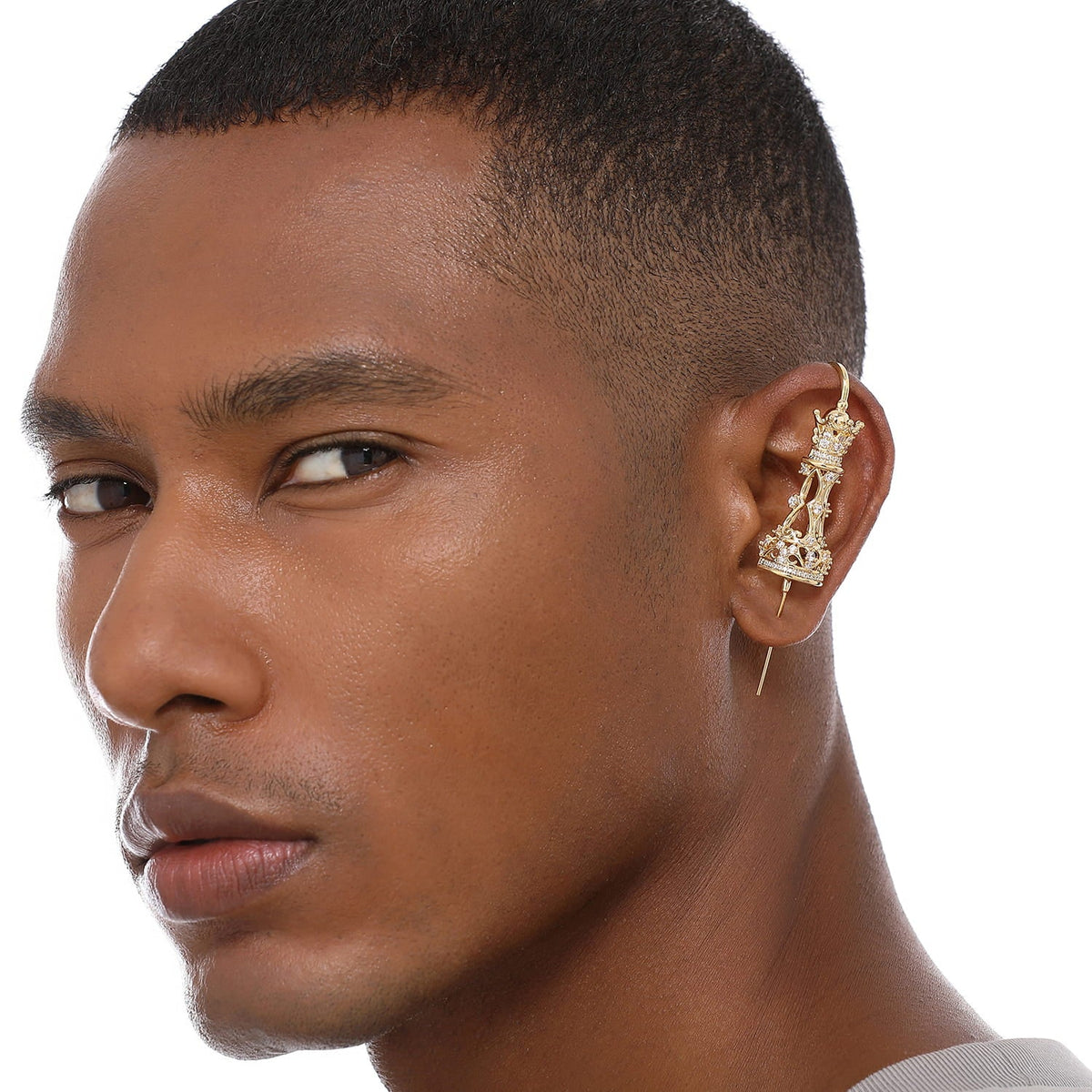 Royal Queen ear cuff worn on the ear, profile view