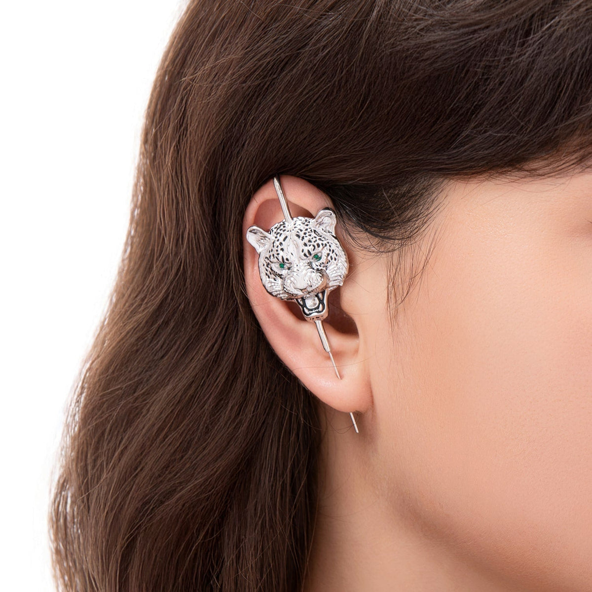 Savage Leopard ear cuff worn on the ear, profile view