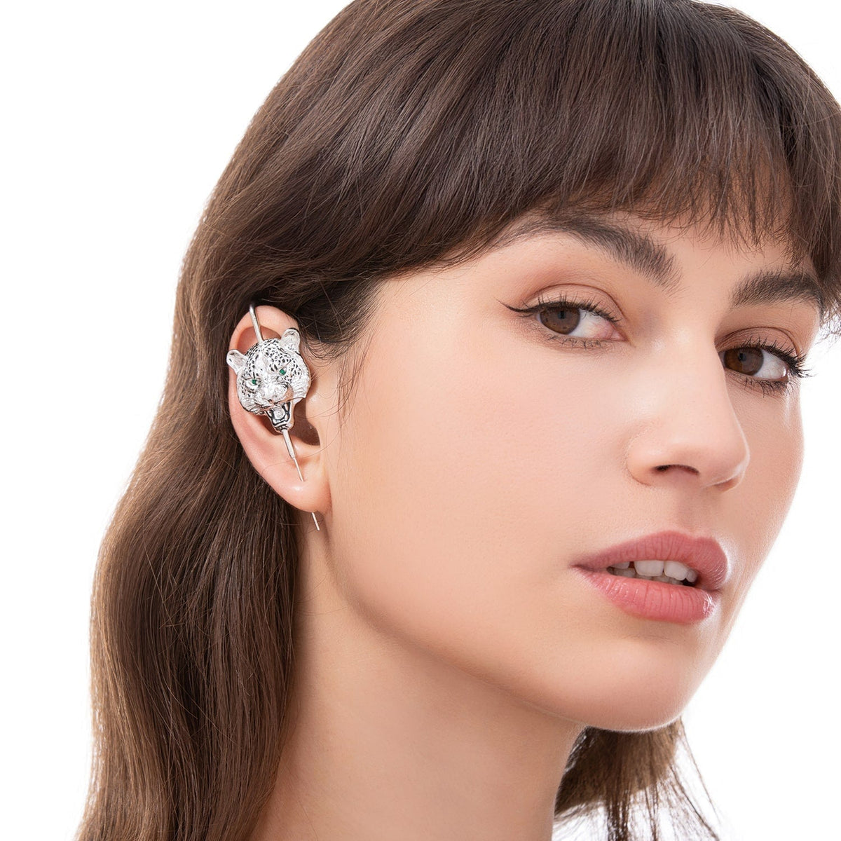 Savage Leopard ear cuff worn on the ear, profile view