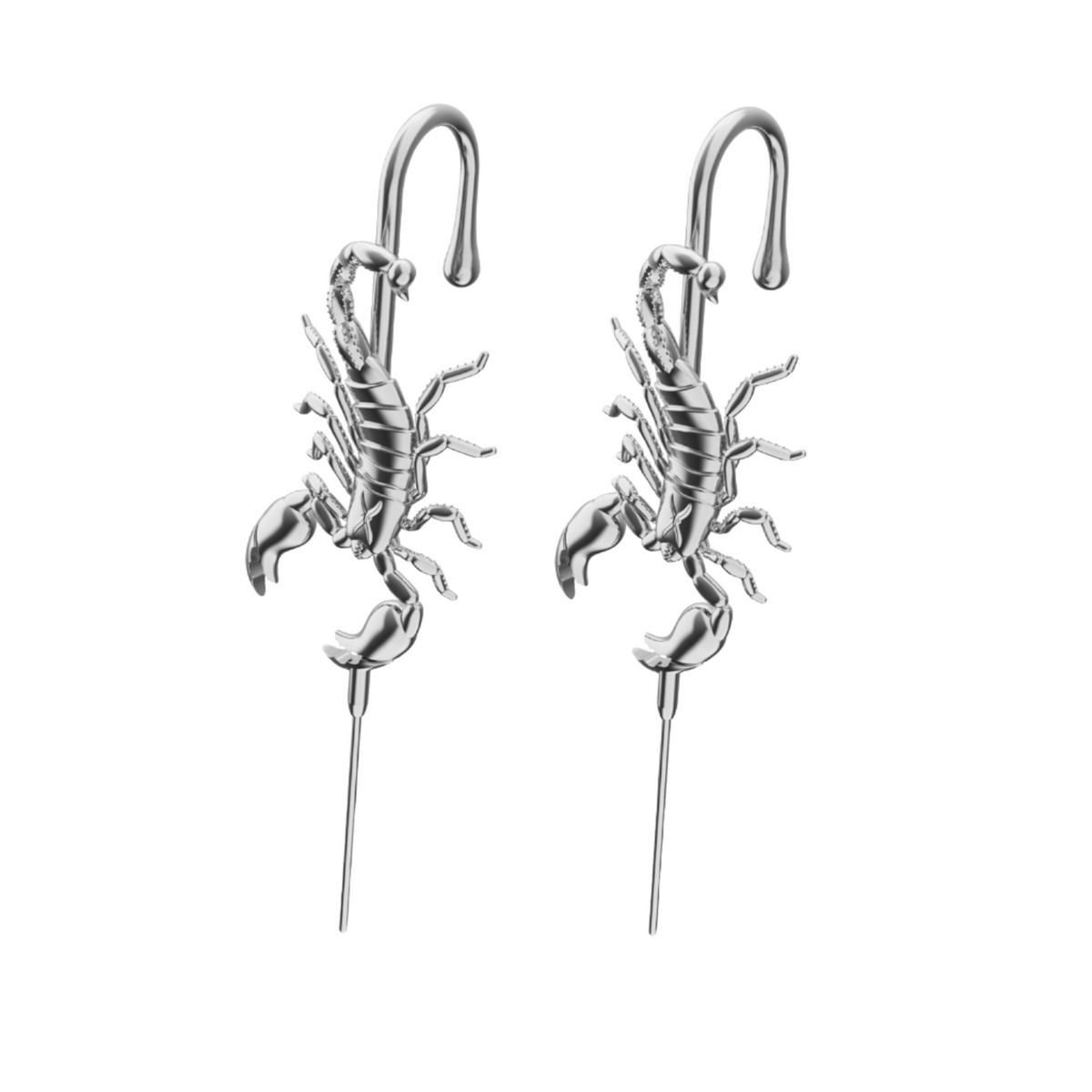 Fierce Scorpion ear cuffs in silver, a pair