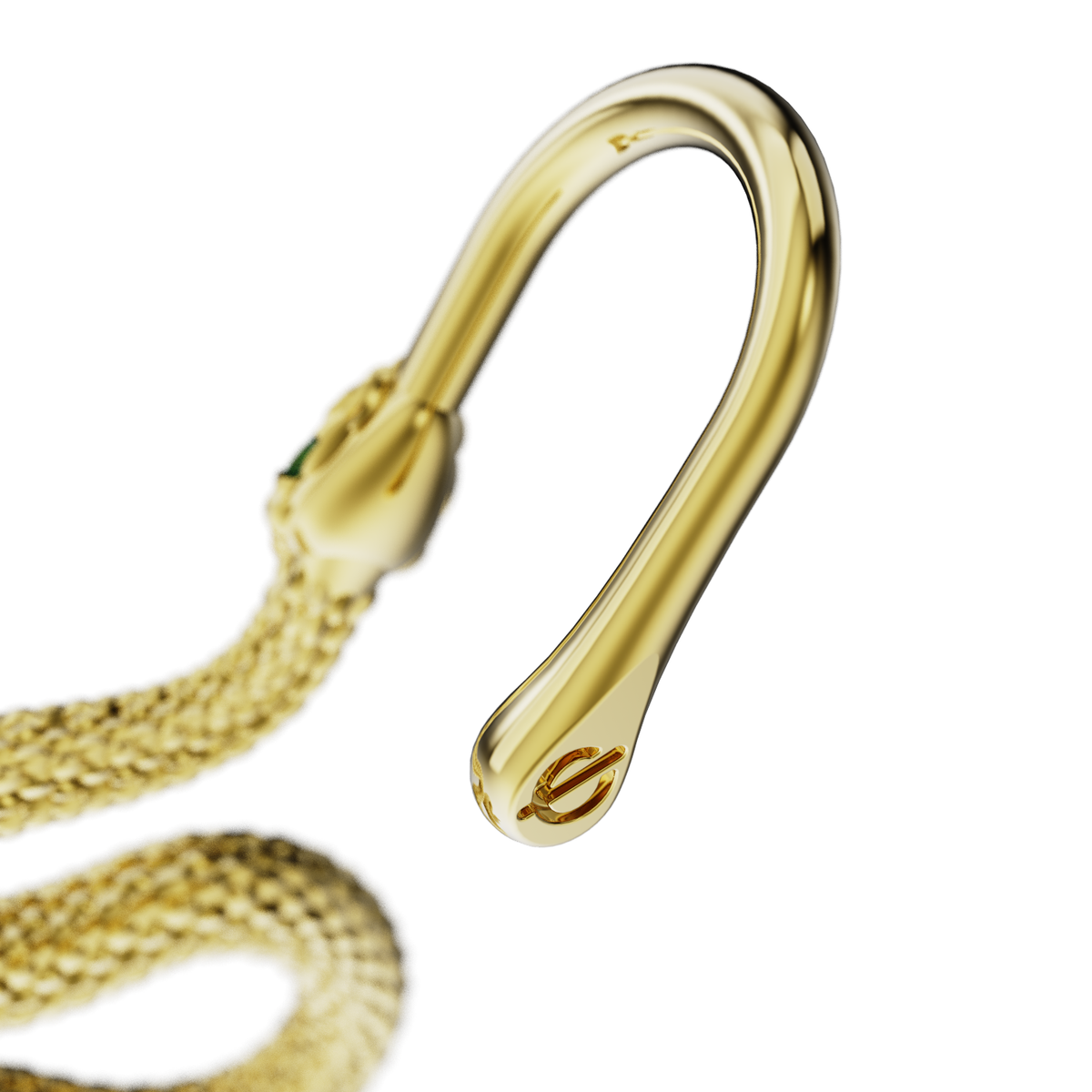 Serpent ear cuff in gold on a black ear form