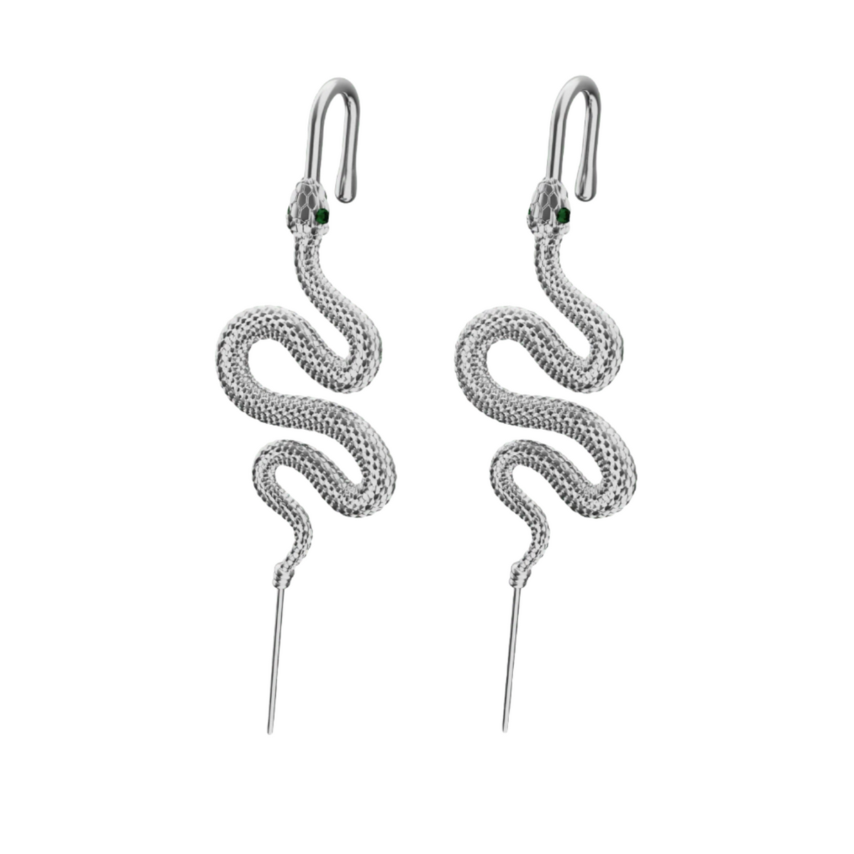 Serpent ear cuffs in silver, a pair