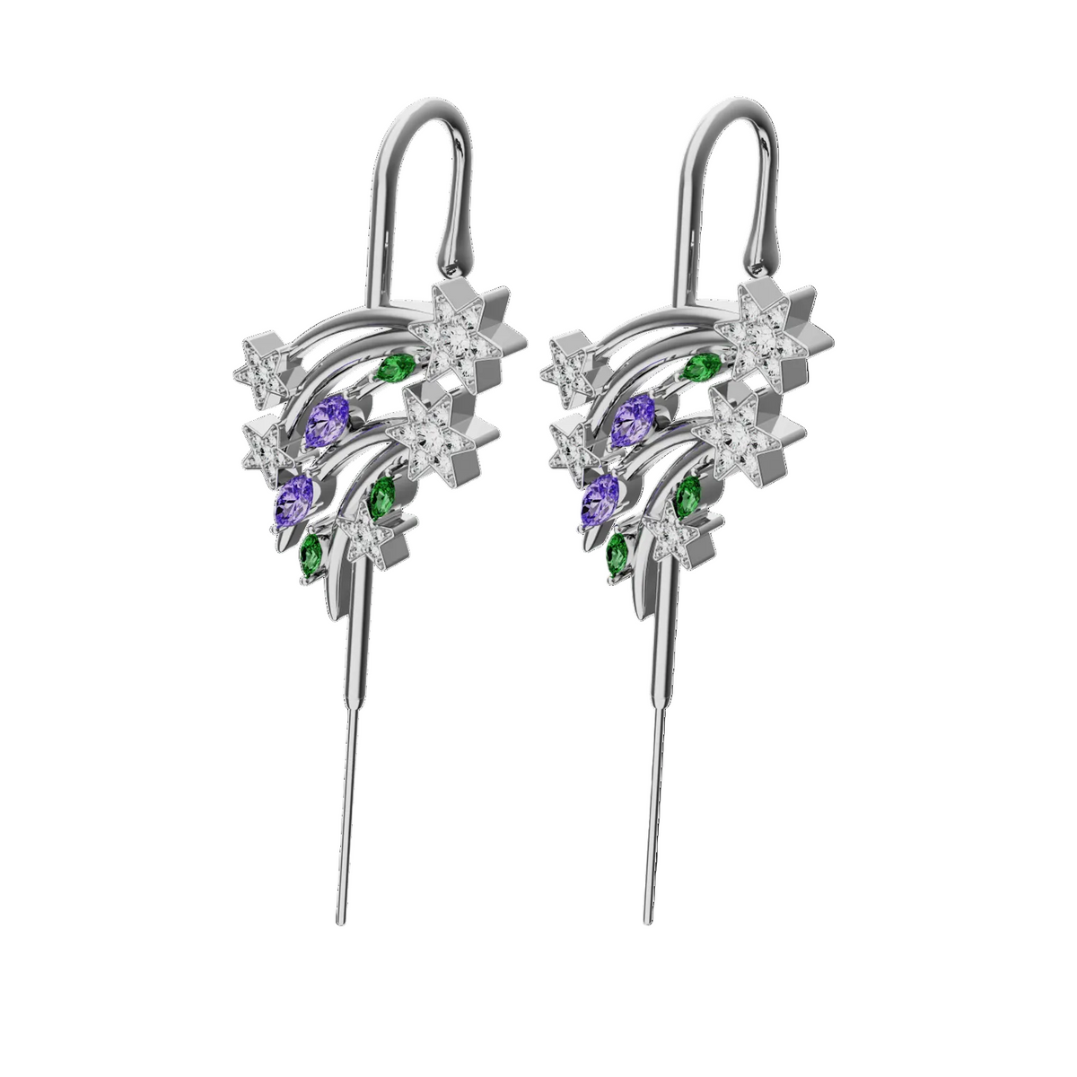 Shooting Star ear cuffs in silver, a pair