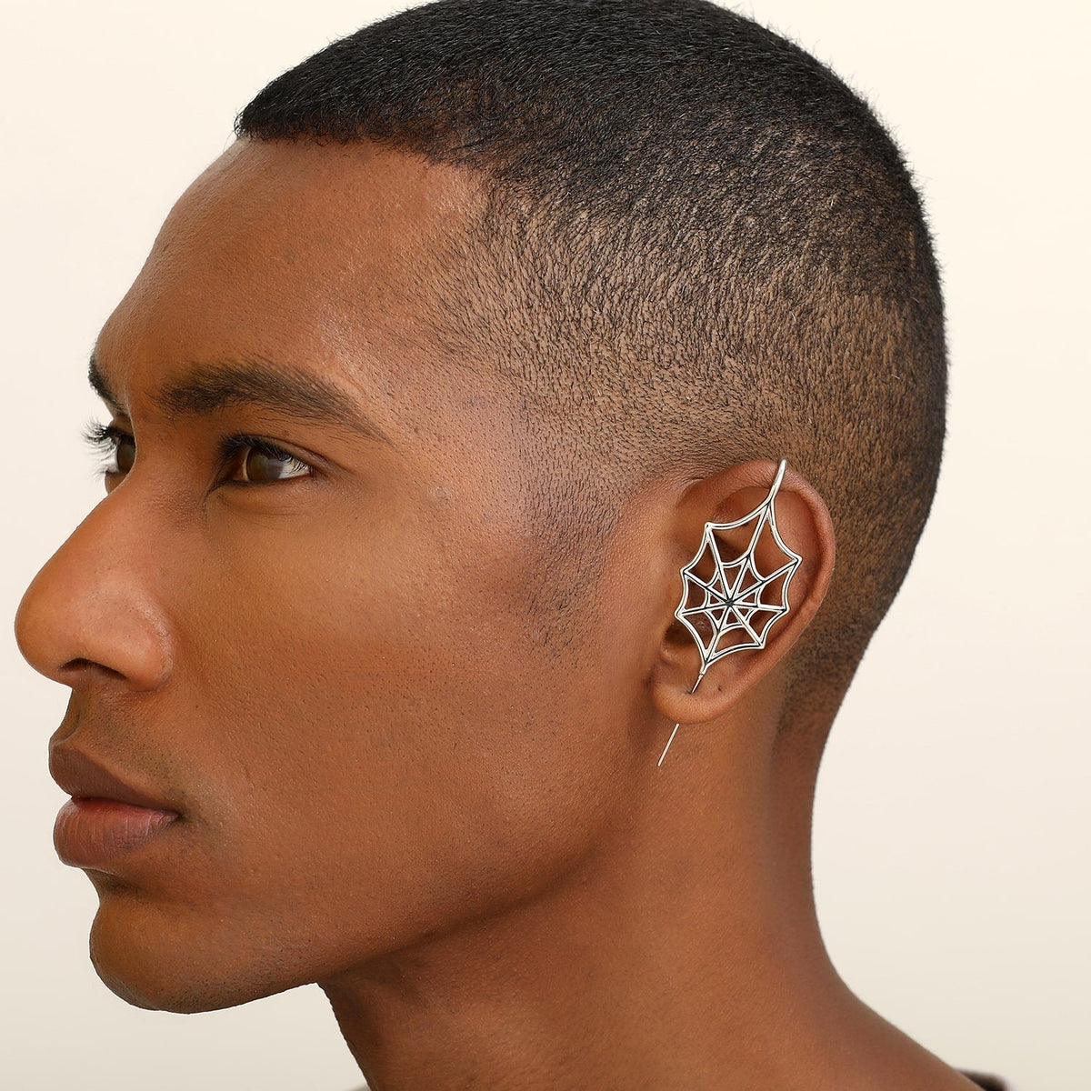 Silky Web ear cuff worn on the ear, profile view