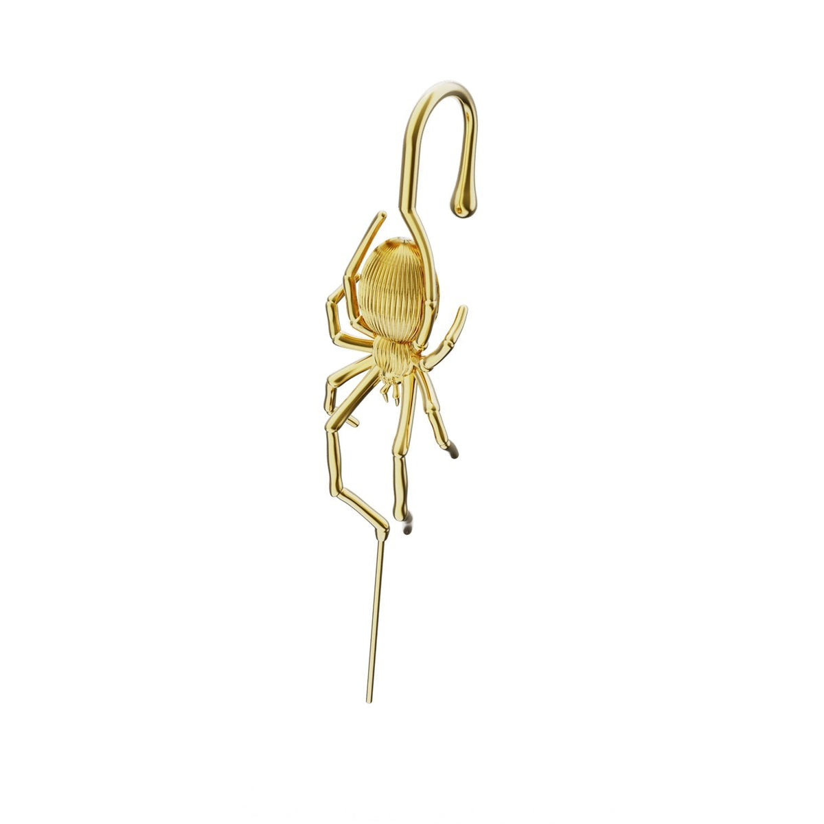 Arachnid Kiss ear cuff in gold on a black ear form