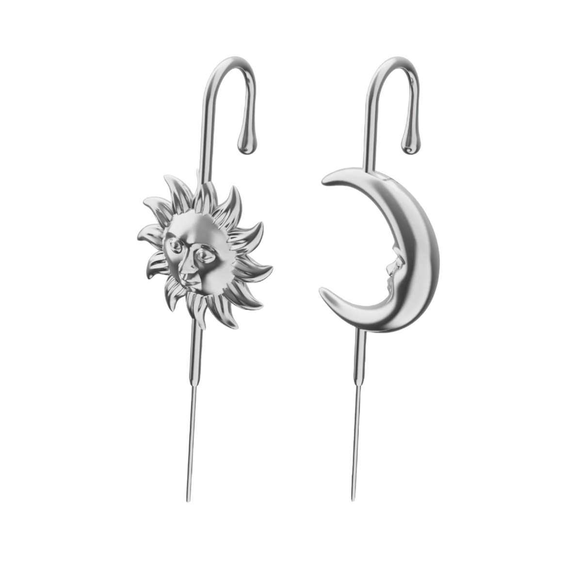 Sun & Moon ear cuffs in silver, a pair