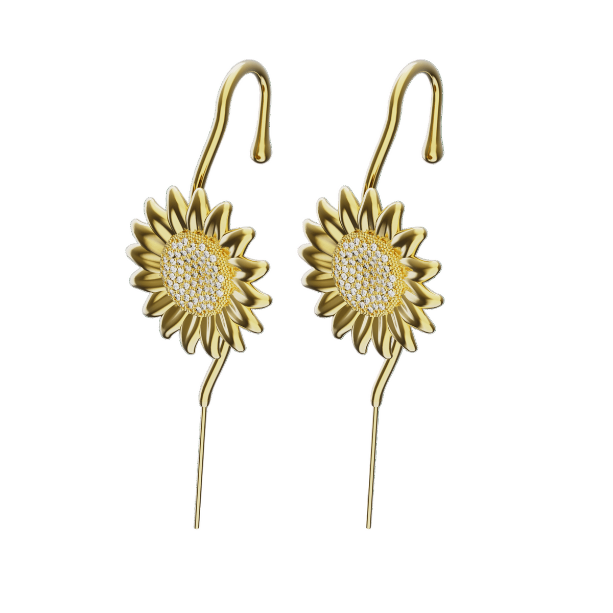 Sunflower ear cuffs in gold, a pair