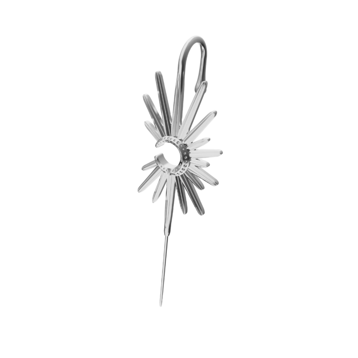 Sunray ear cuff in silver, left-ear version
