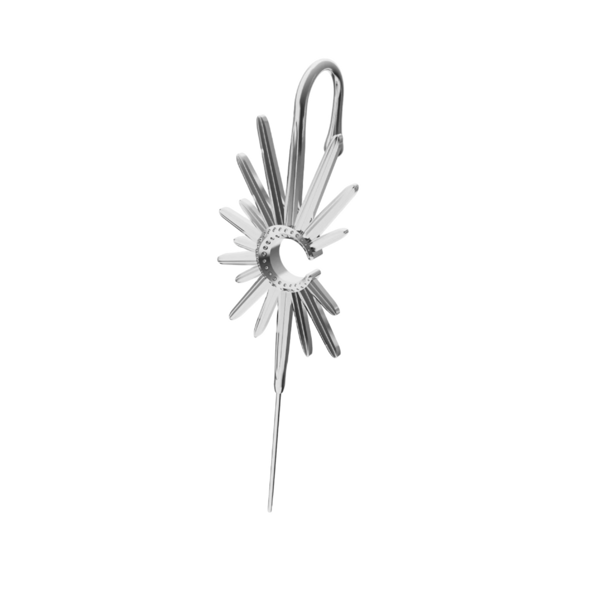 Sunray ear cuff in silver, right-ear version