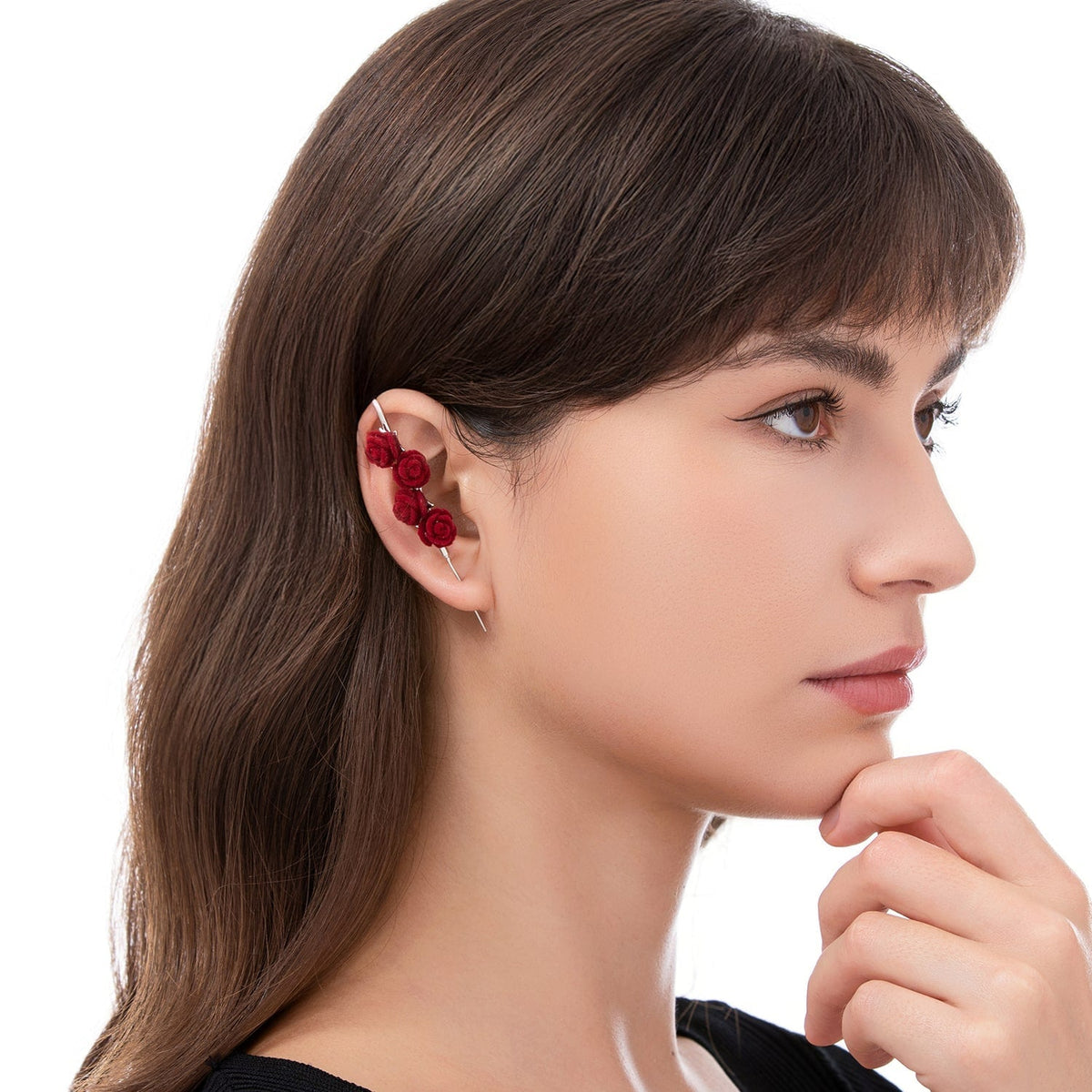 Thorn & Grace ear cuff worn on the ear, profile view