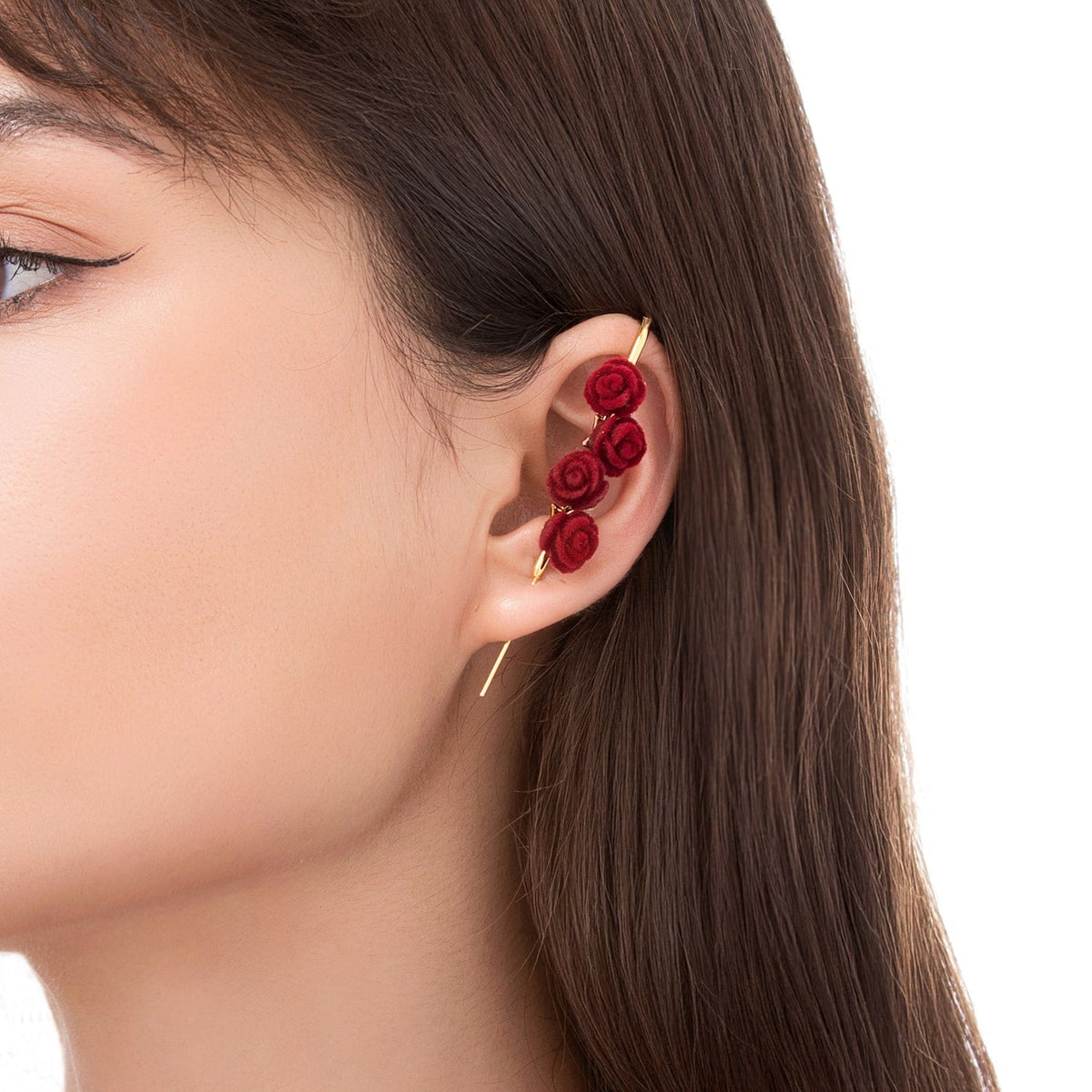 Thorn & Grace ear cuff worn on the ear, profile view