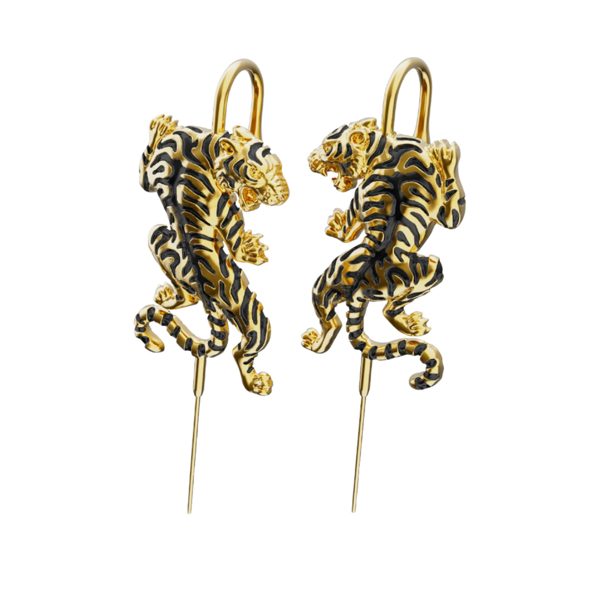 Prowling Tiger ear cuffs in gold, a pair