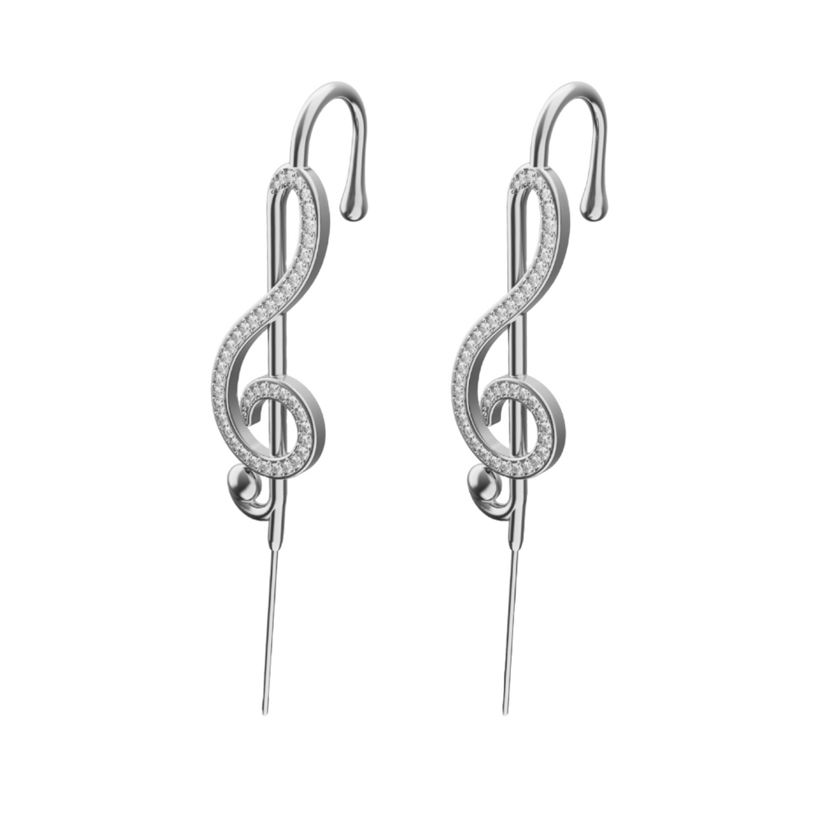 Treble Clef ear cuffs in silver, a pair