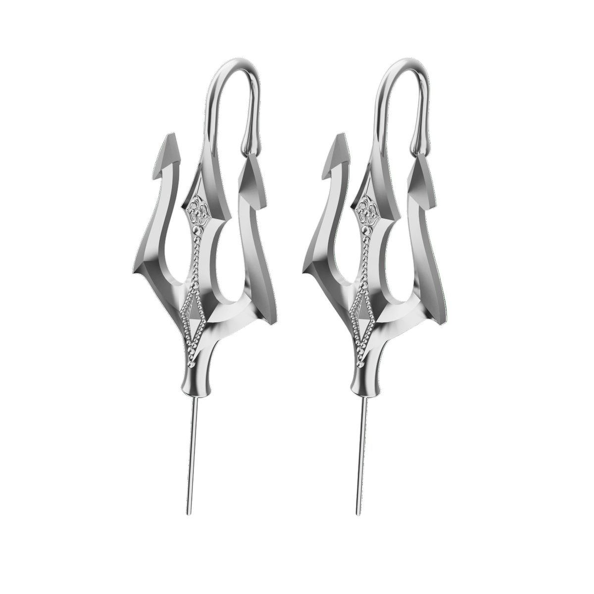 Poseidon's Trident ear cuffs in silver, a pair