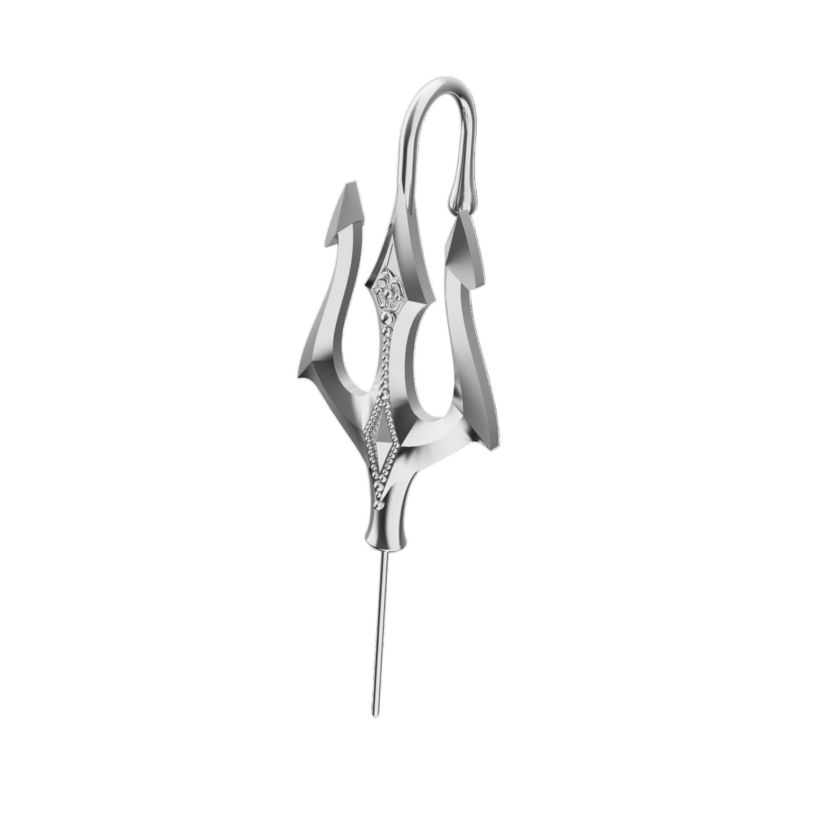 Poseidon's Trident ear cuff in silver, single