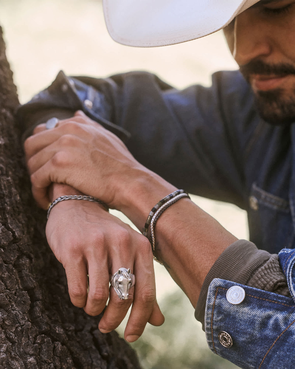 Avaline Beau Oxidized Sterling Silver Band Ring in Smoky Quartz
