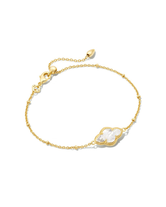Avaline Abbie Gold Satellite Chain Bracelet in Rose Quartz