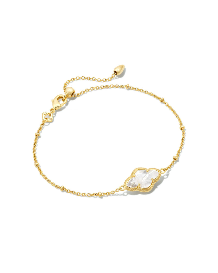 Avaline Abbie Gold Satellite Chain Bracelet in Rose Quartz