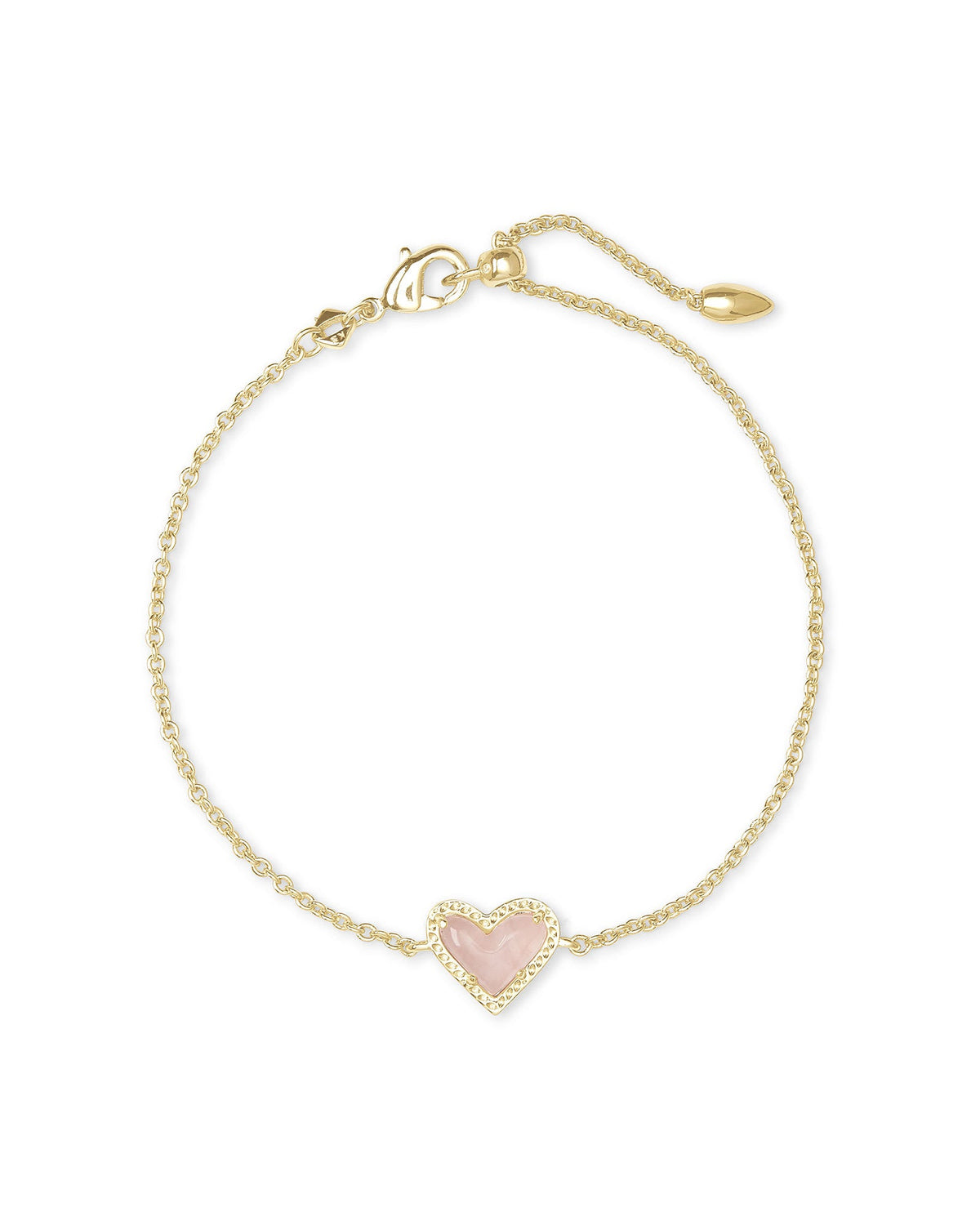 Avaline Ari Heart Gold Chain Bracelet in Rose Quartz