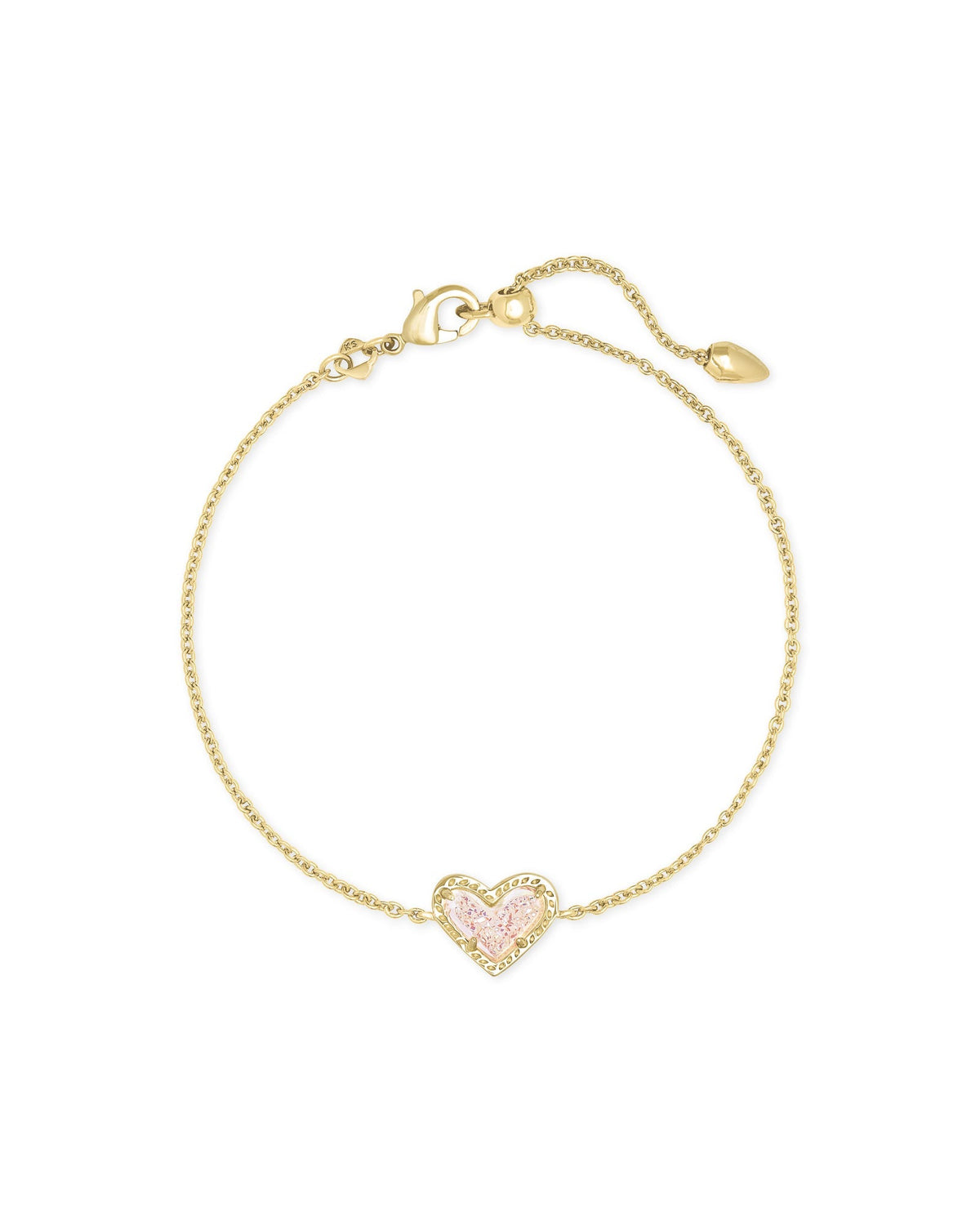 Avaline Ari Heart Gold Chain Bracelet in Rose Quartz