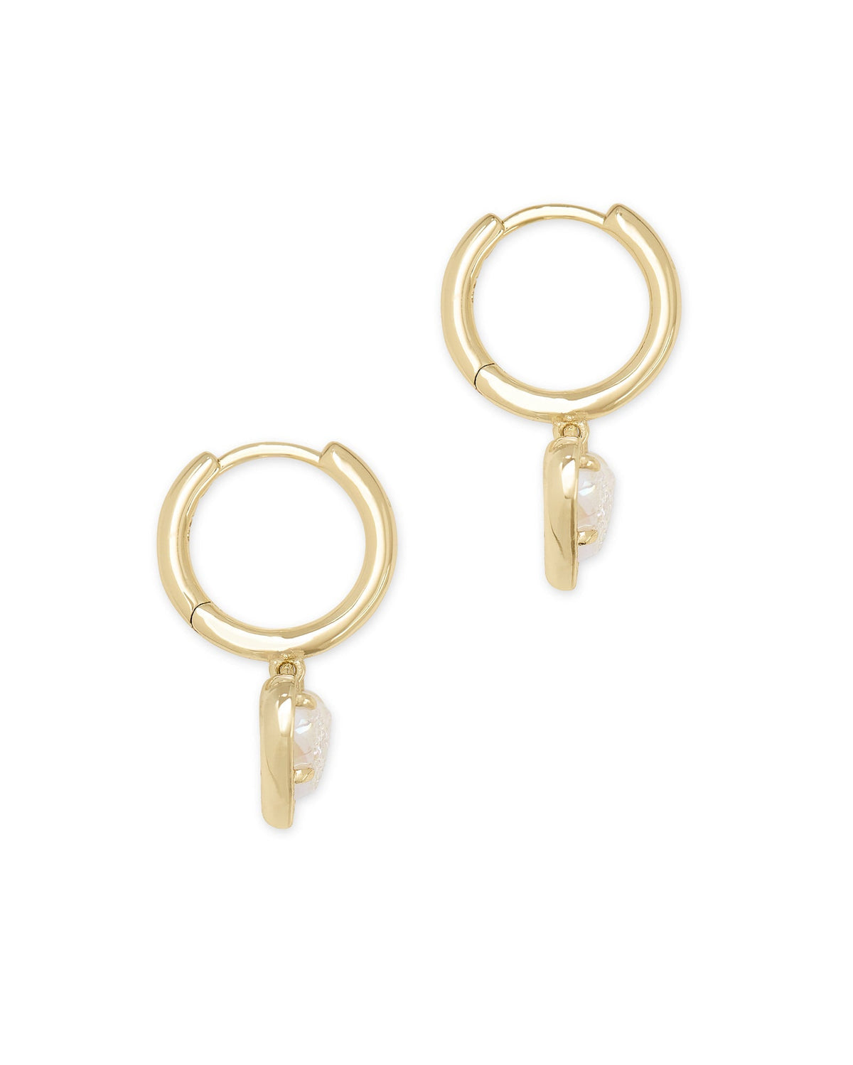 Avaline Ari Heart Gold Huggie Earrings in Rose Quartz