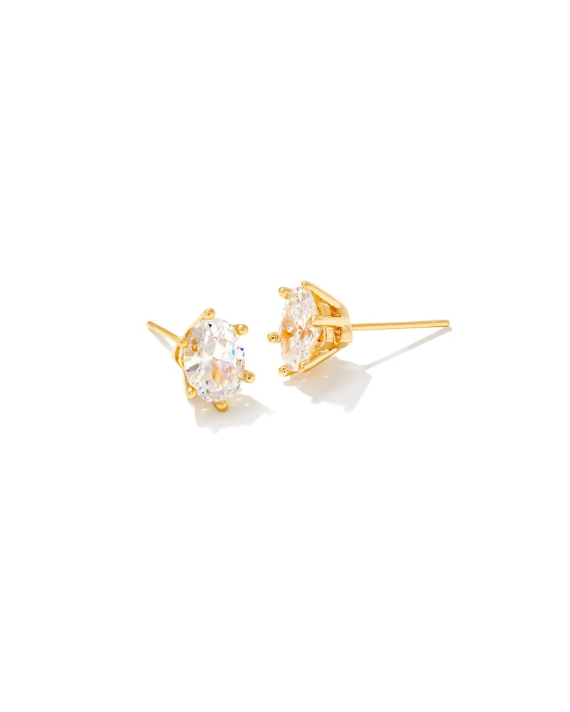 Avaline Cailin Gold Crystal Stud Earrings in White CZ