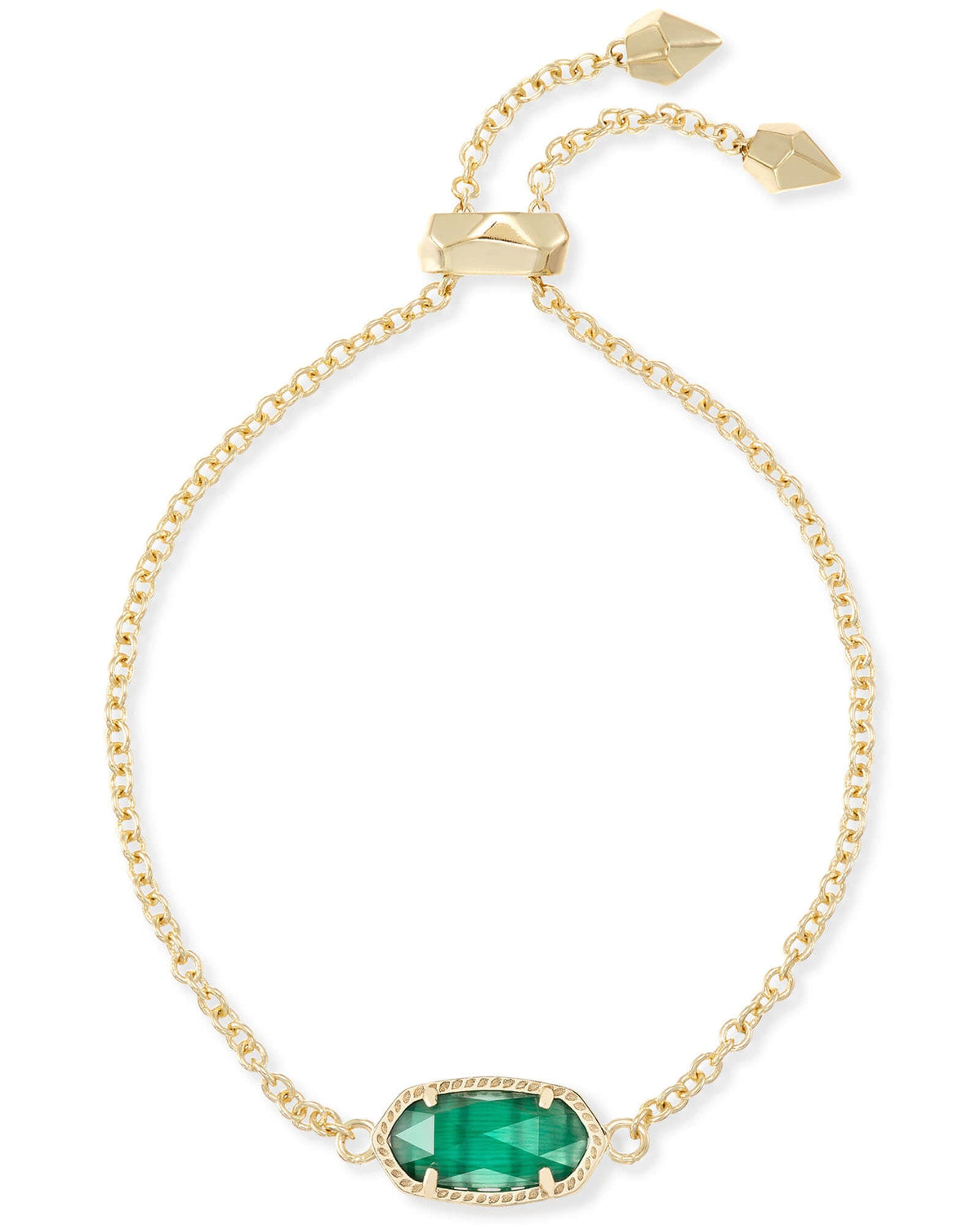 Avaline Elaina Gold Adjustable Chain Bracelet in Emerald Cat’s Eye