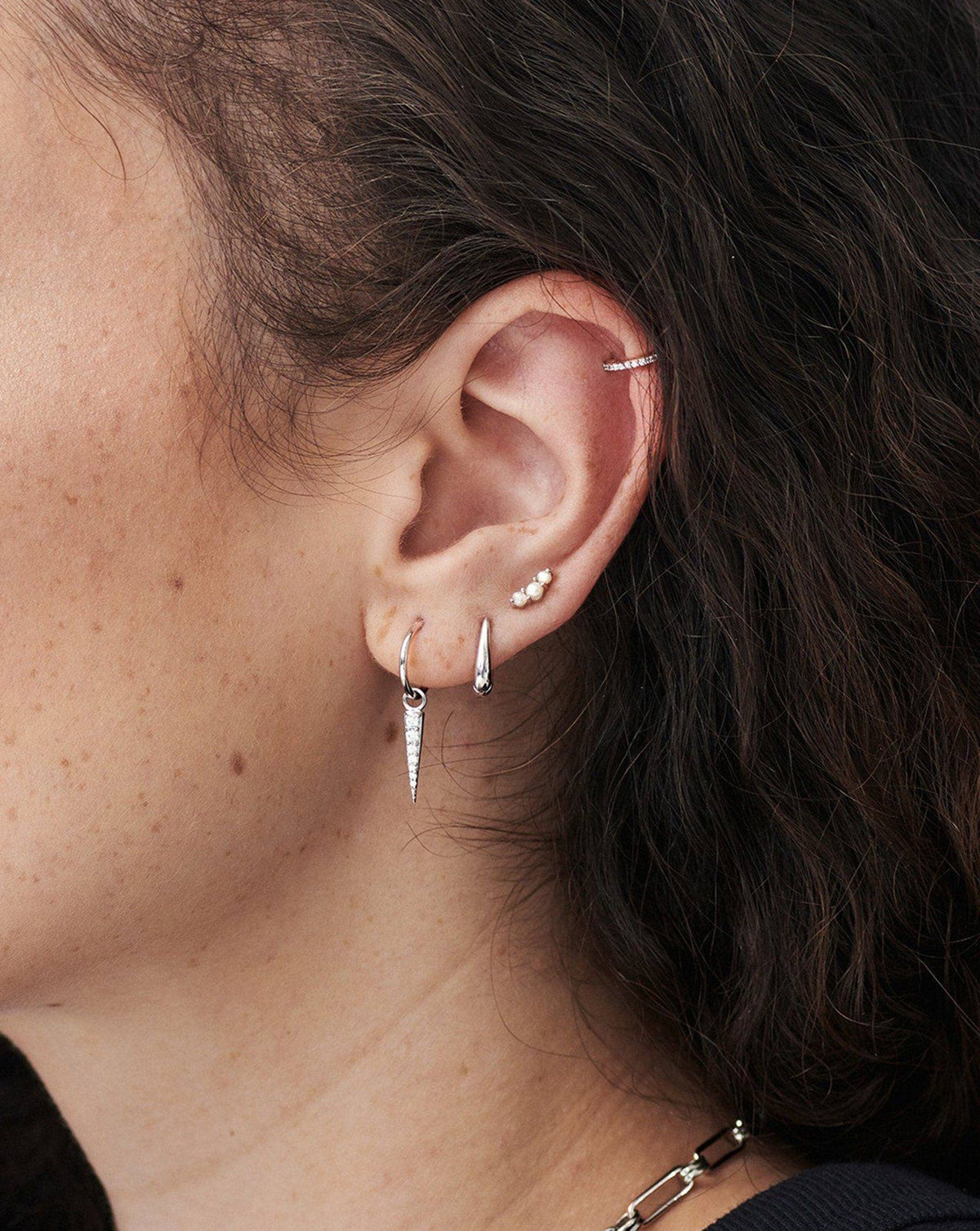 Avaline Small Pave Spike Charm Hoop Earrings