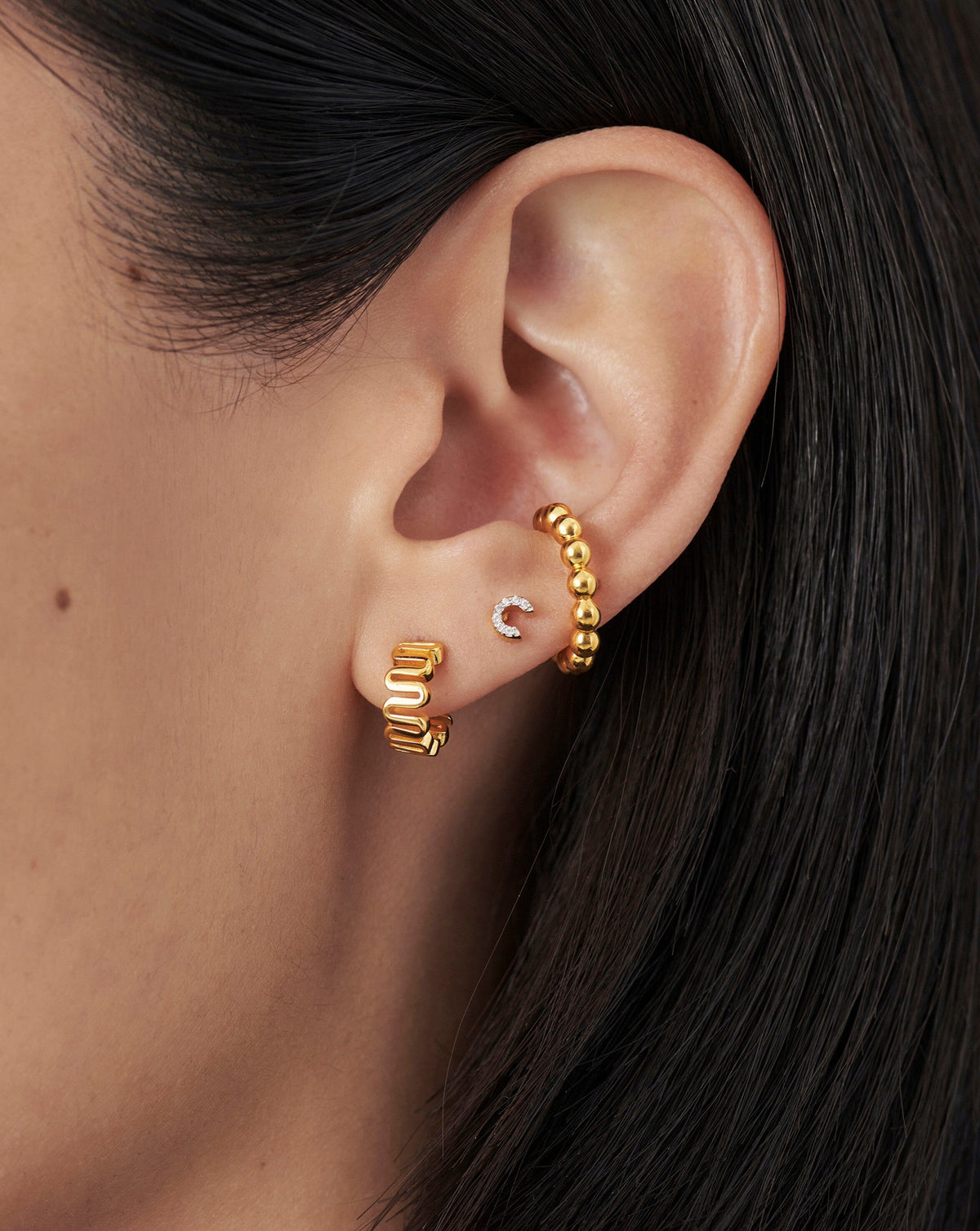 Avaline Pave Initial Single Stud Earring - Initial C