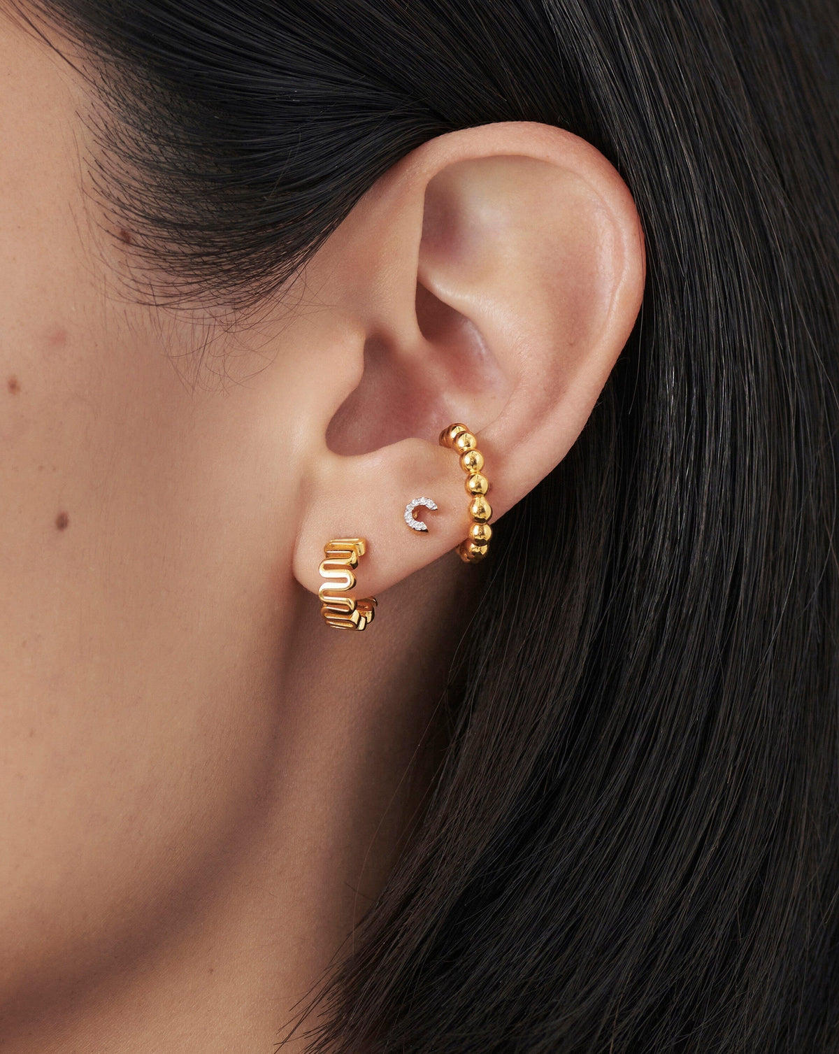 Avaline Pave Initial Single Stud Earring - Initial C