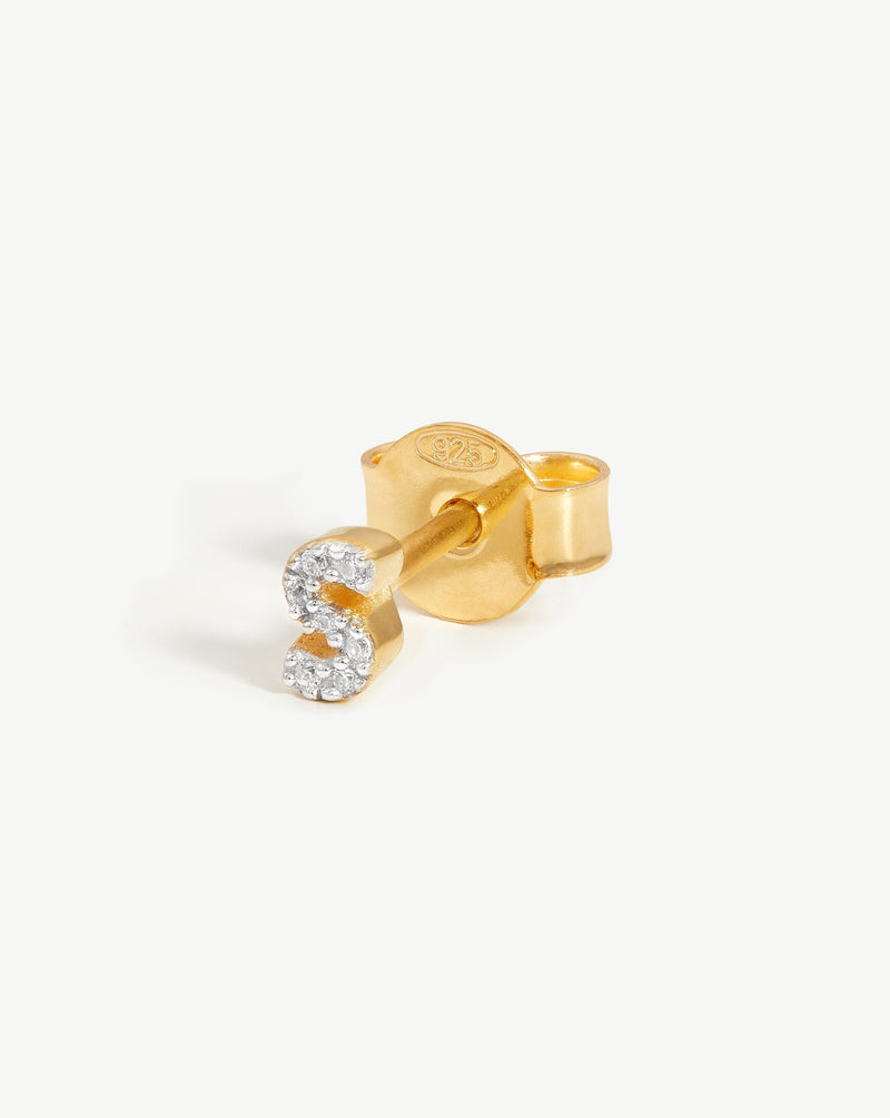 Avaline Pave Initial Single Stud Earring - Initial S